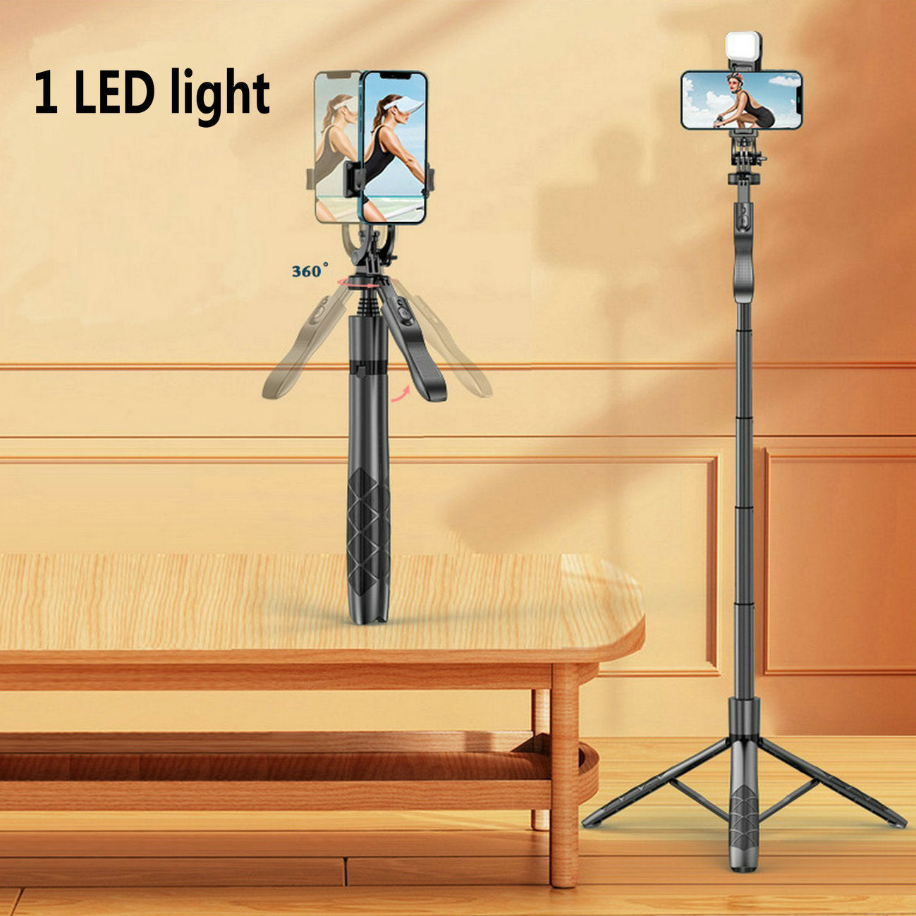 Bluetooth Selfie Stick Tripod with Dual Lights and Stabilizer