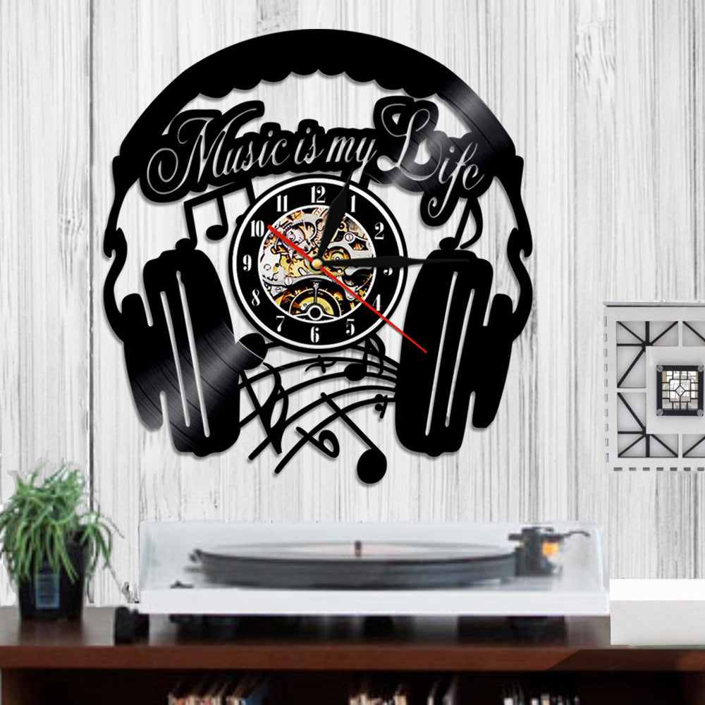 Headphone Shaped Vinyl Record Wall Clock, Quartz Clock