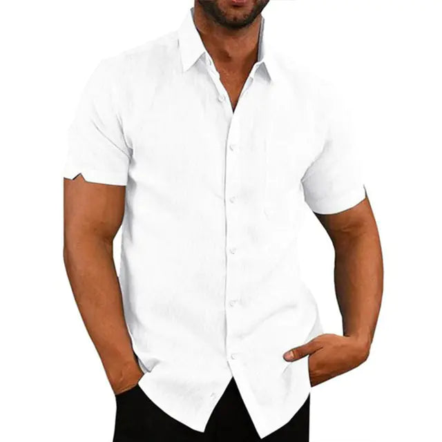 Men's Short Sleeve Polo Collar Button-Up Shirt