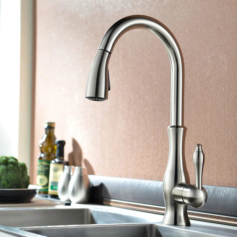 All Copper Rotatable Pull-Out Kitchen Faucet