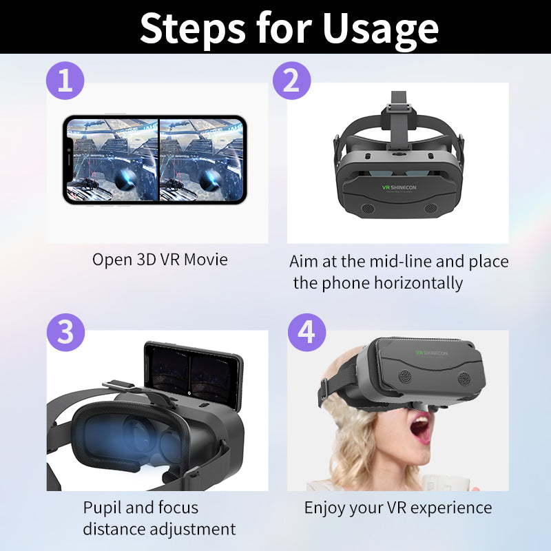 Adjustable VR Headset for 3D Virtual Reality Gaming