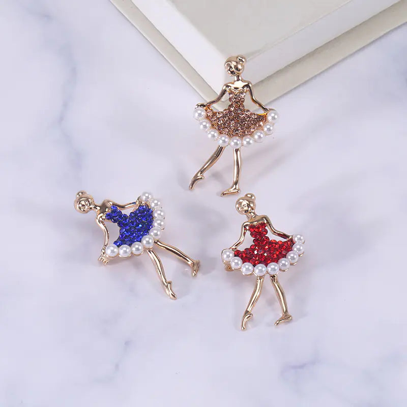 Fashion Alloy Dancing Girl Rhinestone Brooch Pin