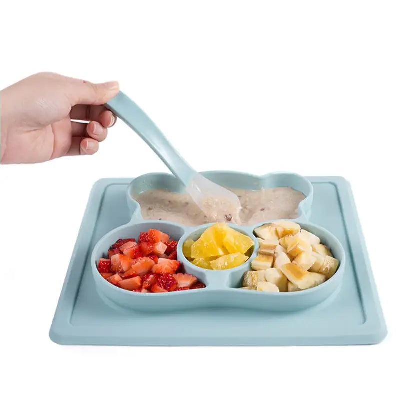 Silicone Kids Dinner Plate with Sucker Cartoon Design