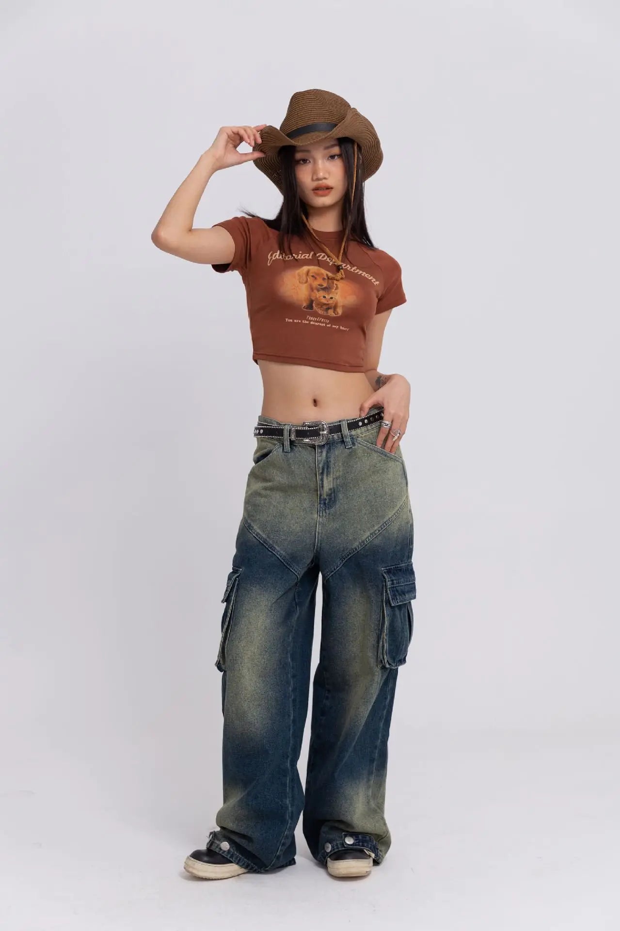 Unisex Loose Wash Denim Workwear Trousers