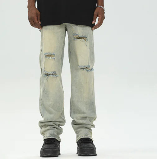 Men's Vintage Wash Yellow Mud Pull-Up Pants