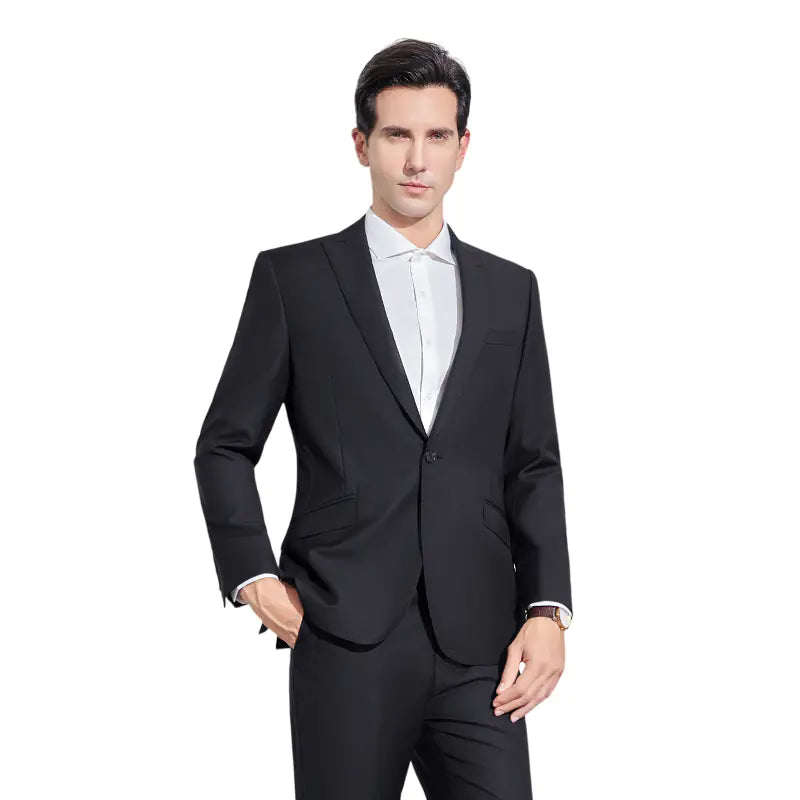 Men's Stylish Business Wool Suit Set - Solid Color Attire