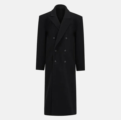 Wool Blend Suit Collar Long Coat