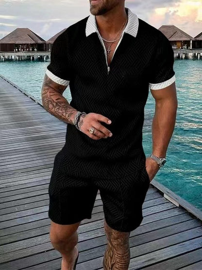 Men's Casual 3D Printed Polo Shirt and Shorts Set