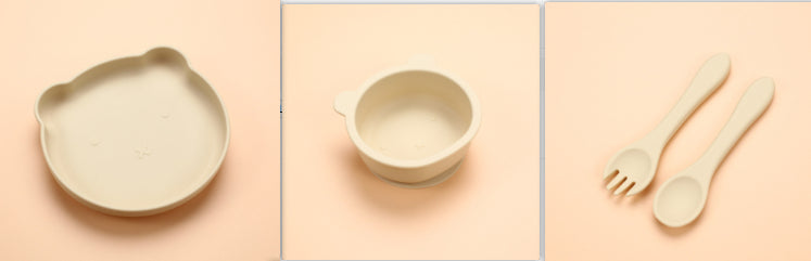 Silicone Baby Dinner Plate and Rabbit Bowl Set (3 Pieces)