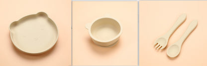 Silicone Baby Dinner Plate and Rabbit Bowl Set (3 Pieces)