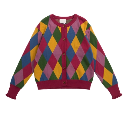 Vintage Diamond Pattern Sweater Cardigan
