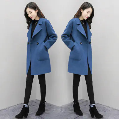 Spliced Solid Color Wool Coat
