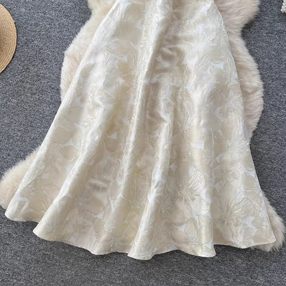 3D Floral Jacquard V-Neck Maxi Dress