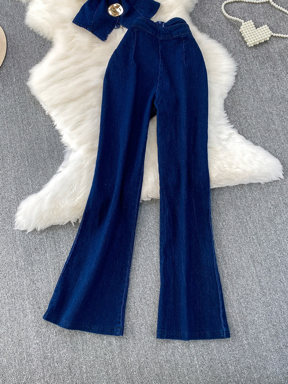 Denim Vest and Wide Leg Pants Set