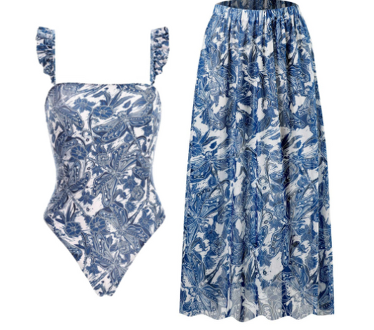 Summer Life Set: Retro Slimming Swimwear & Cover-Up