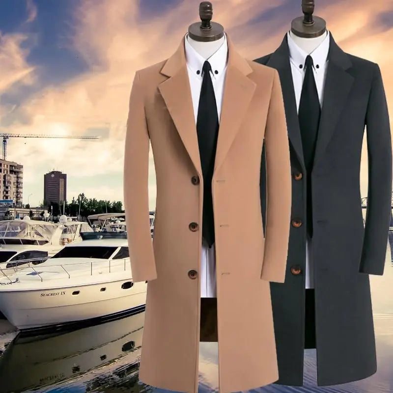 Medium Long Woolen Coat for Men