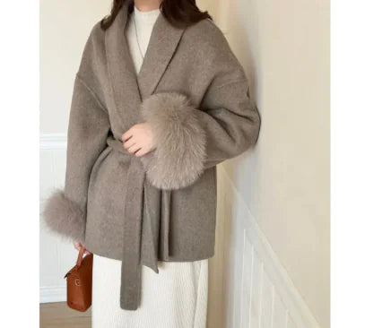 Reversible Cashmere Coat Tie-front Top