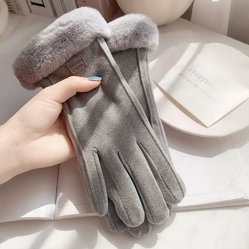 Women's Fuzzy Winter Gloves with Letter Patches