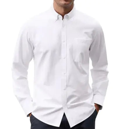 Men's Solid Color Oxford Long Sleeve Button-Up Shirt