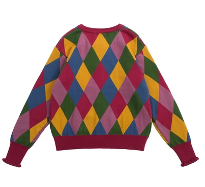 Vintage Diamond Pattern Sweater Cardigan
