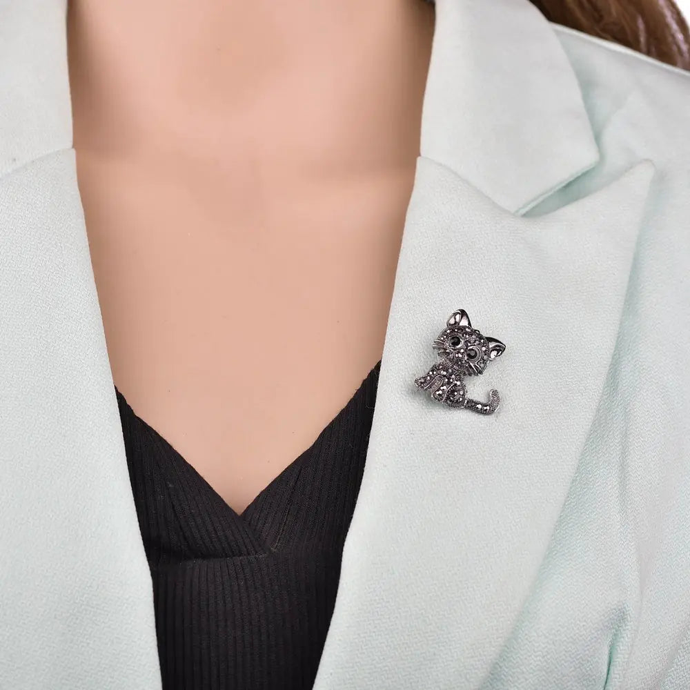 Cat Brooch with Rhinestones