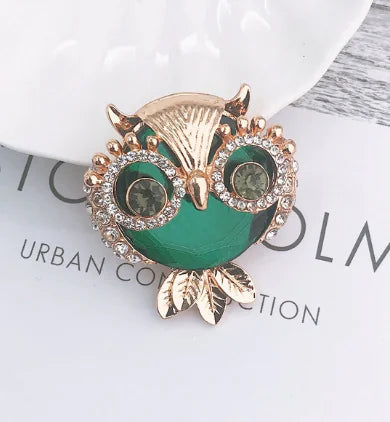 Fashionable Leaf Brooch with Rhinestones and Owl Design