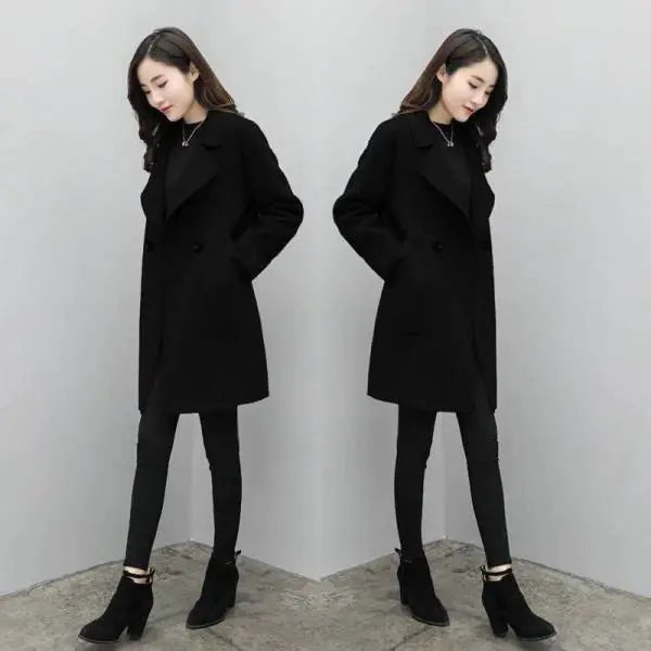 Spliced Solid Color Wool Coat