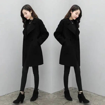 Spliced Solid Color Wool Coat