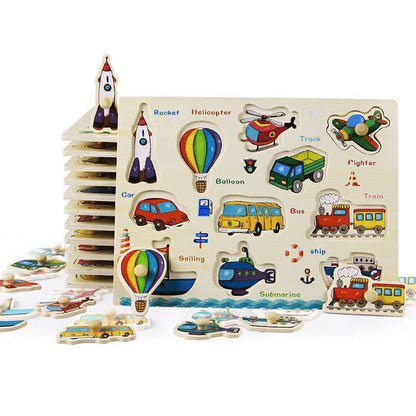Montessori Wooden Puzzle Set for Kids with Letters & Shapes