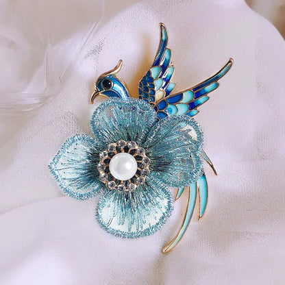 Creative Handmade Embroidered Brooch with Enamel Bird
