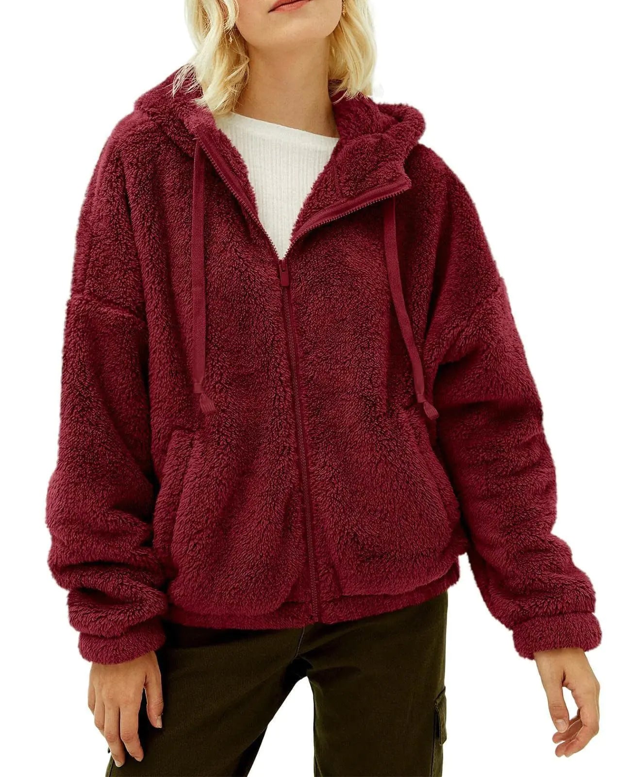 Casual Hooded Loose Zip Plush Pocket Sweatshirt