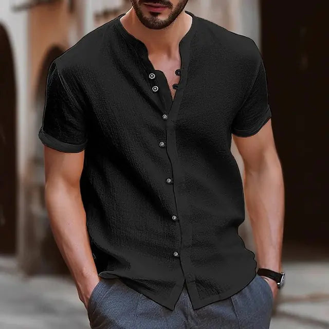 Men's Casual Retro Button-Up Short-Sleeve Shirt