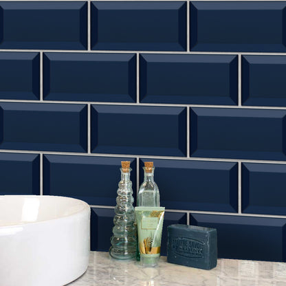 Navy Blue Brick Pattern Wall Stickers for Bathroom