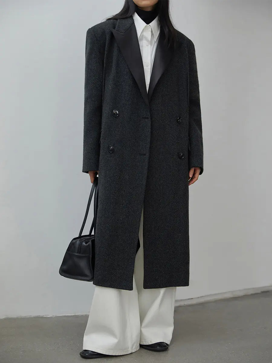 Women's Loose Long Gun Lapel Coat