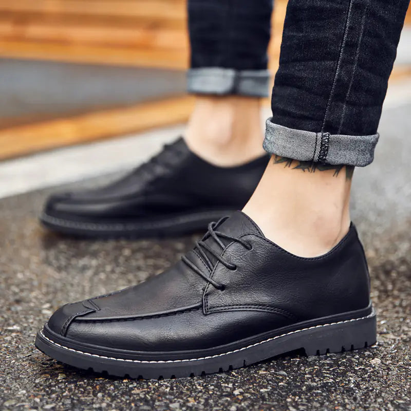 Men's Lace-Up Leather Loafers with Hidden Height Boost