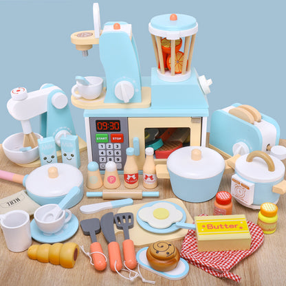 Wooden Blue Pretend Play Toaster and Juicer Set