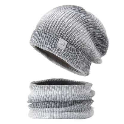 Warm Gradient Wool Winter Hat with Ear Protection Set