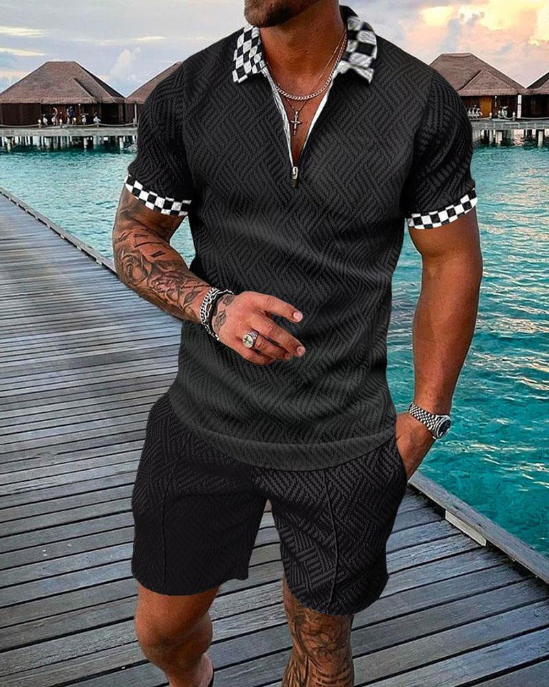 Men's Casual 3D Printed Polo Shirt and Shorts Set