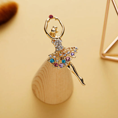 Fashionable Dancing Girl Brooch with Pearl and Rhinestones