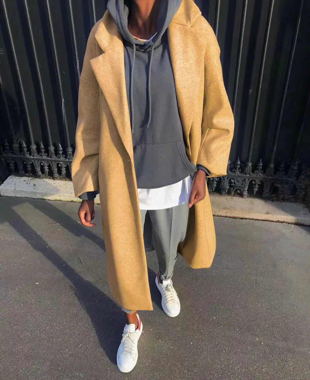 Ladies Long Lapel Woolen Coat
