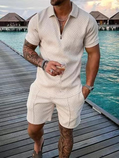 Men's Casual 3D Printed Polo Shirt and Shorts Set