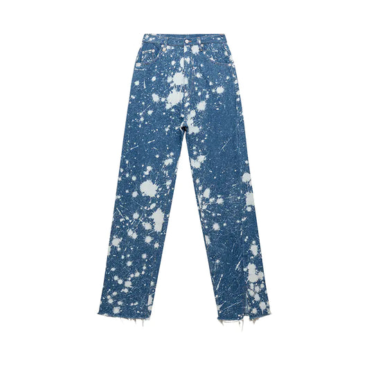 Tie Dye Wash Printed Straight Fit Jeans for Women