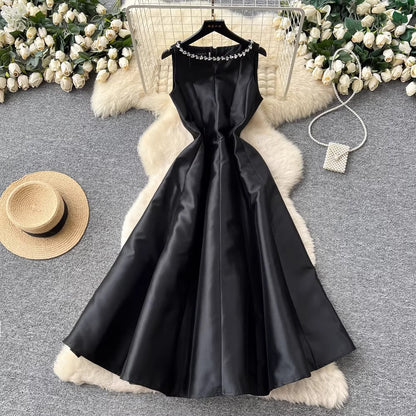 Sleeveless Diamond Embellished A-Line Dress