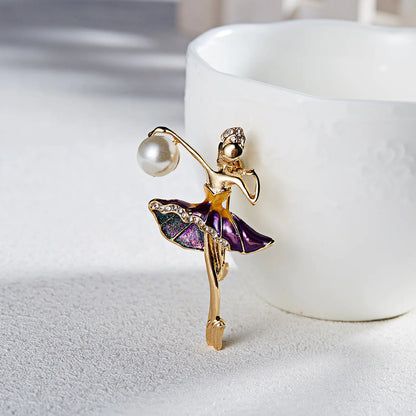 Fashionable Dancing Girl Brooch with Pearl and Rhinestones