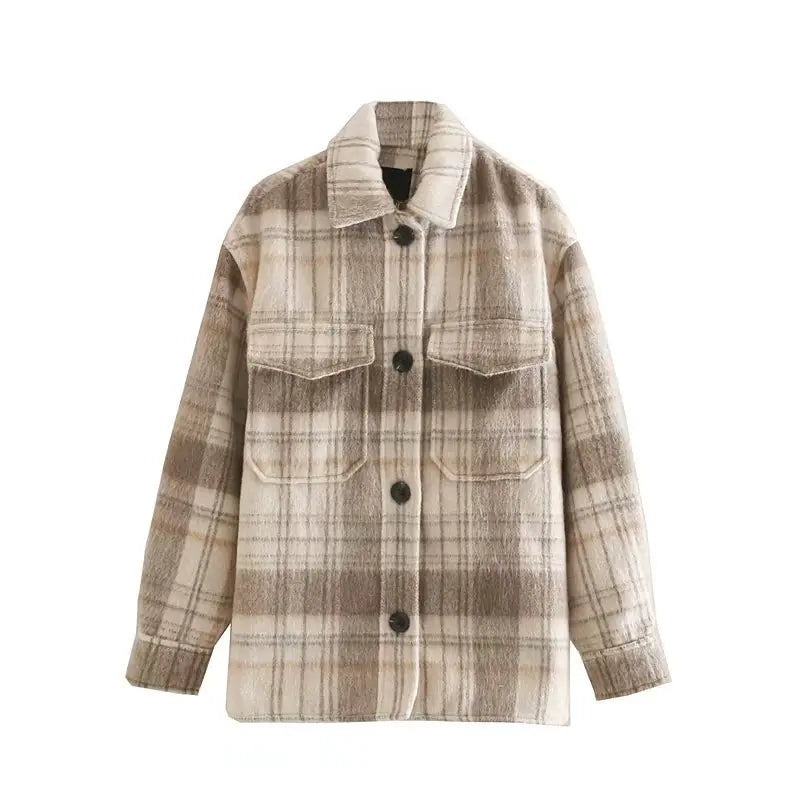 Plaid Wool Coat - Thick Outerwear