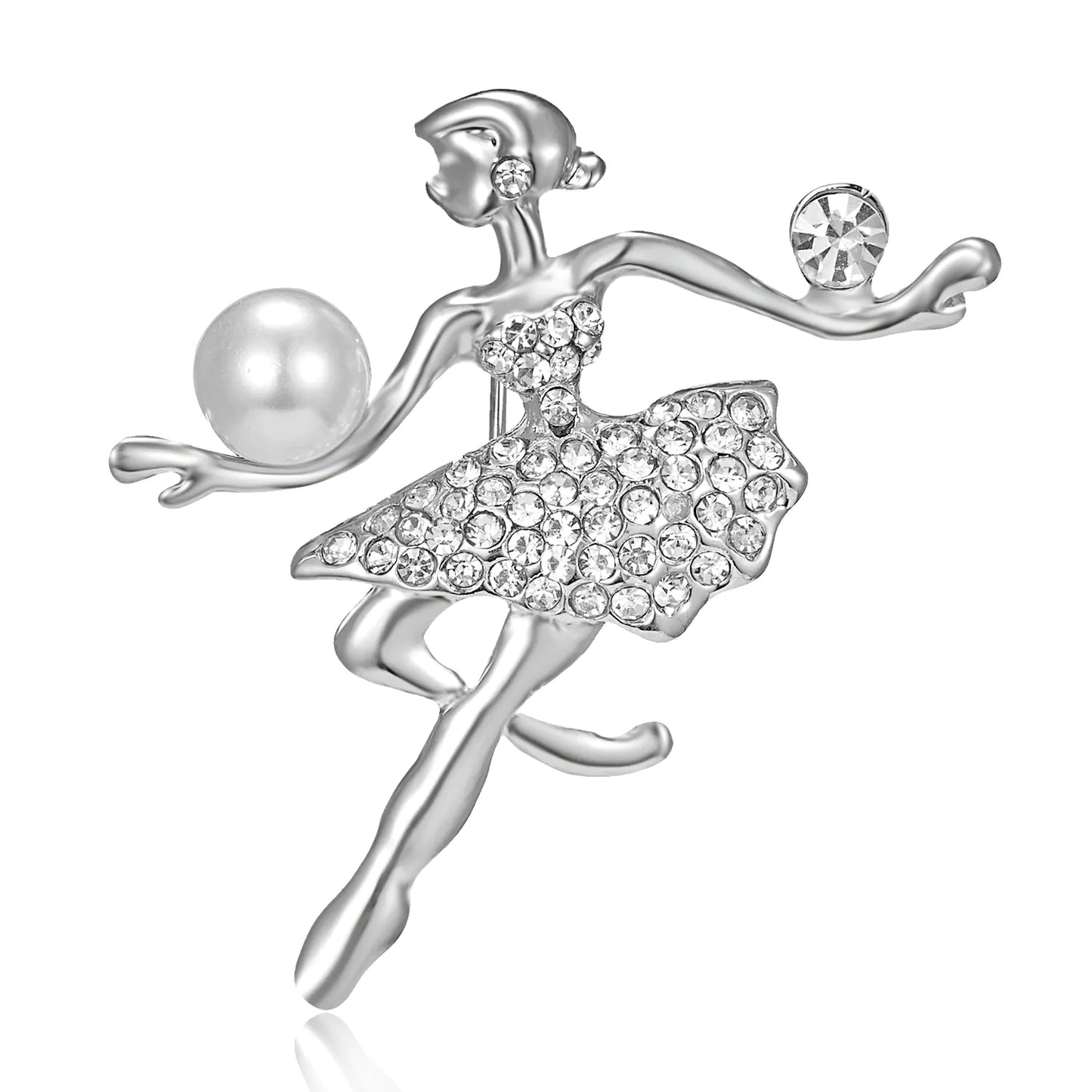 Fashionable Dancing Girl Brooch with Pearl and Rhinestones