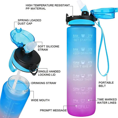 32oz Motivational Fitness Water Bottle with Time Marker
