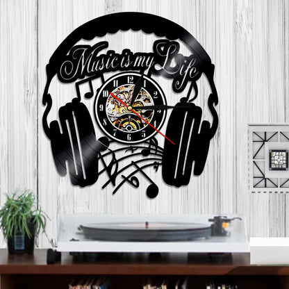 Headphone Shaped Vinyl Record Wall Clock, Quartz Clock