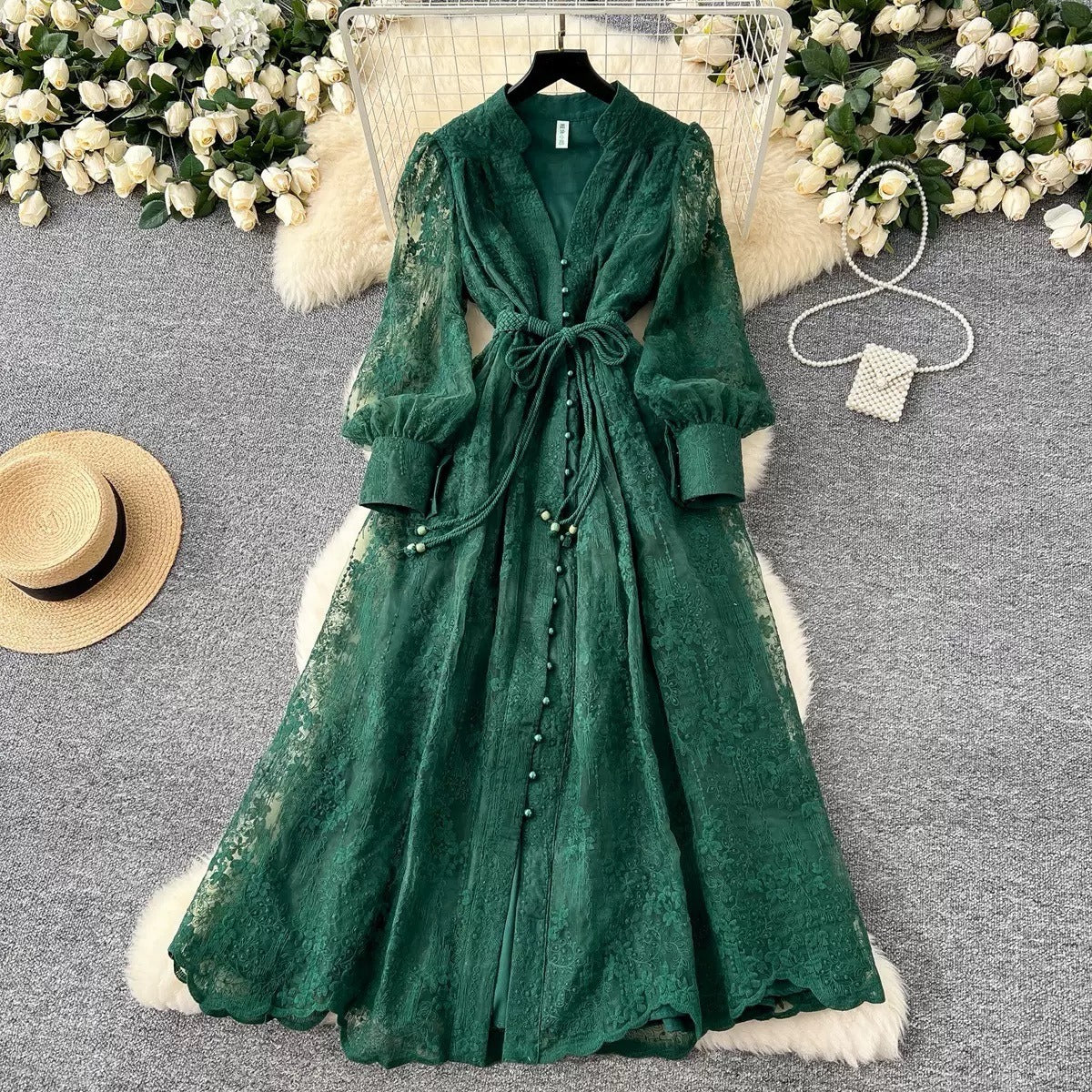 V-neck Single Breasted Long Skirt
