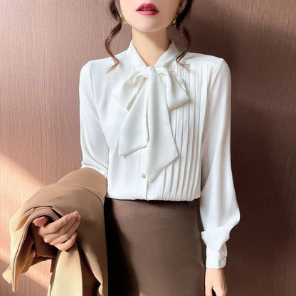 2024 Spring New Women's French Bow White Shirt